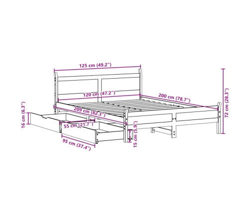 Estructura de cama sin colchón madera de pino blanca 120x200 cm