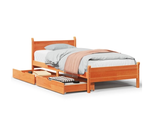 Cama sin colchón madera maciza de pino marrón cera 100x200 cm