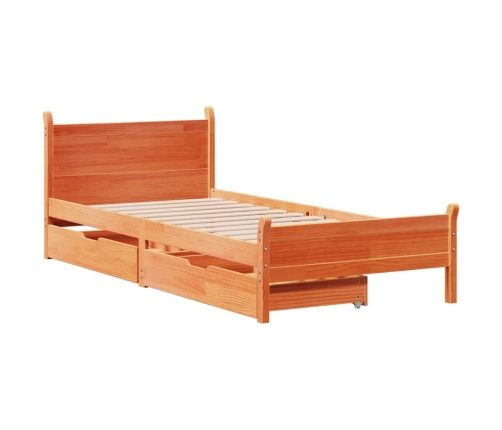 Cama sin colchón madera maciza de pino marrón cera 100x200 cm