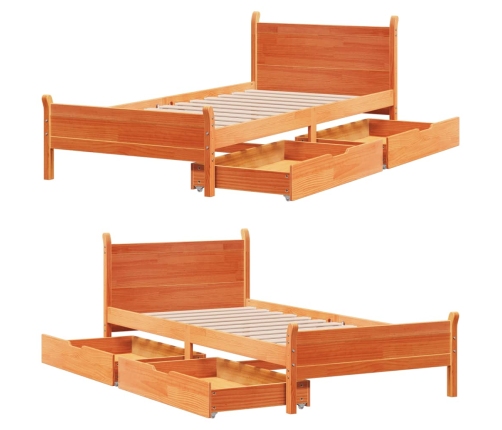 Cama sin colchón madera maciza de pino marrón cera 100x200 cm