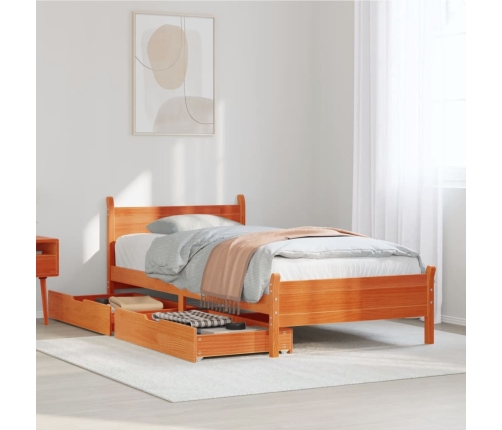 Cama sin colchón madera maciza de pino marrón cera 100x200 cm