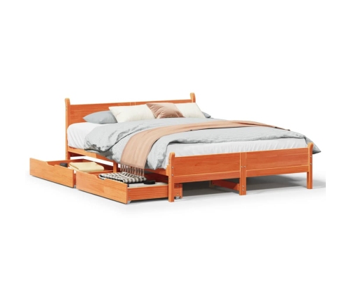 Cama sin colchón madera maciza de pino marrón cera 140x190 cm