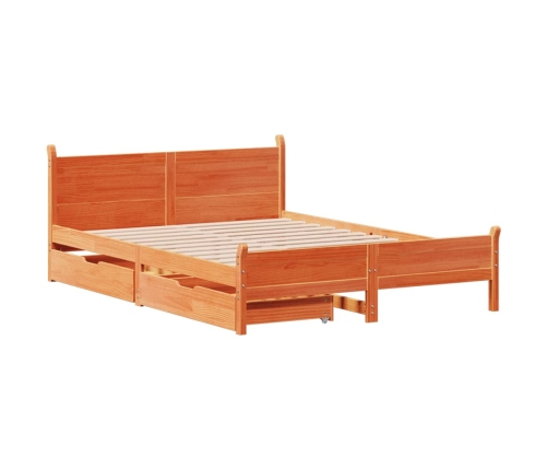 Cama sin colchón madera maciza de pino marrón cera 140x190 cm