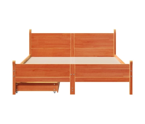 Cama sin colchón madera maciza de pino marrón cera 140x190 cm