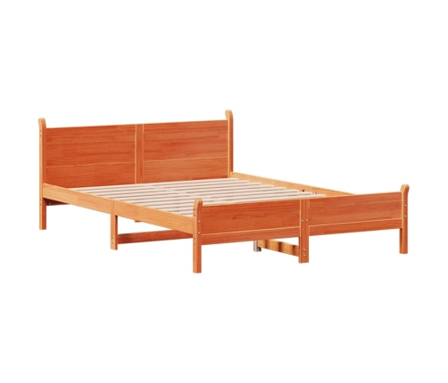 Cama sin colchón madera maciza de pino marrón cera 140x190 cm
