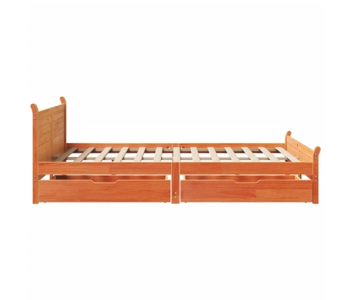 Cama sin colchón madera maciza de pino marrón cera 140x190 cm