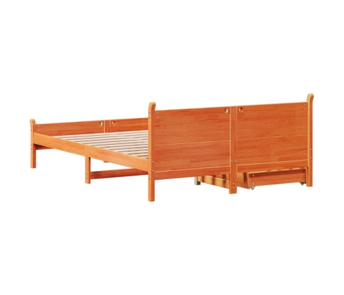 Cama sin colchón madera maciza de pino marrón cera 140x190 cm