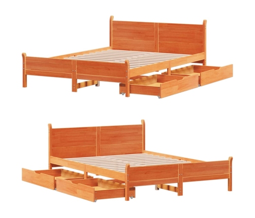 Cama sin colchón madera maciza de pino marrón cera 140x190 cm