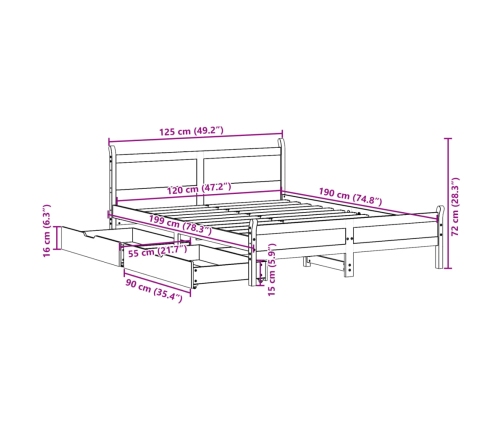 Estructura de cama sin colchón madera maciza blanca 120x190 cm