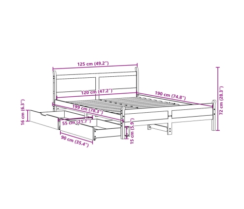 Estructura de cama sin colchón madera maciza marrón 120x190 cm