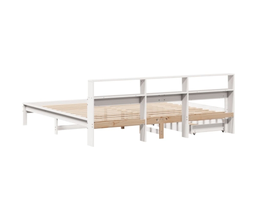 Cama con estantería sin colchón madera maciza blanca 200x200 cm