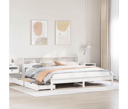 Cama con estantería sin colchón madera maciza blanca 200x200 cm