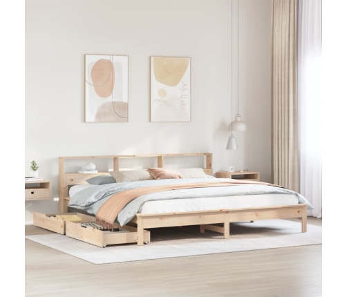 Cama con estantería sin colchón madera maciza de pino 180x200cm