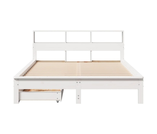 Cama con estantería sin colchón madera maciza blanca 160x200 cm