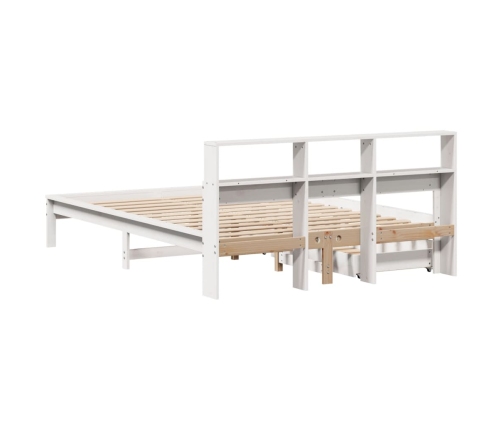 Cama con estantería sin colchón madera maciza blanca 160x200 cm