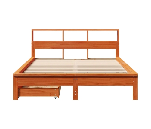 Cama con estantería sin colchón madera maciza marrón 160x200 cm