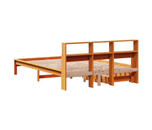 Cama con estantería sin colchón madera maciza marrón 160x200 cm