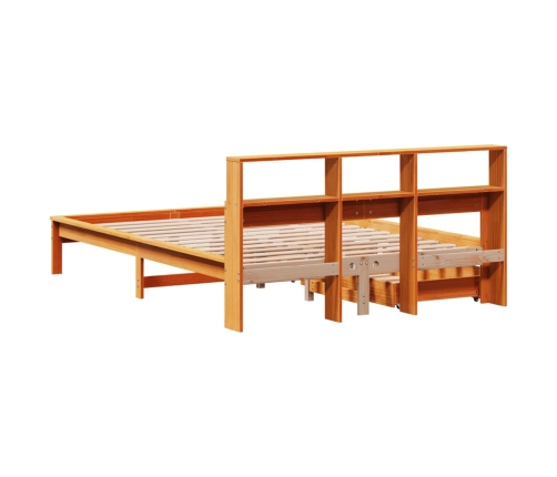 Cama con estantería sin colchón madera maciza marrón 140x200 cm