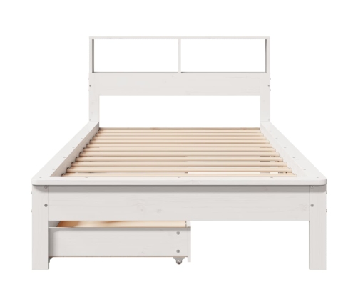 Cama con estantería sin colchón madera maciza blanca 100x200 cm