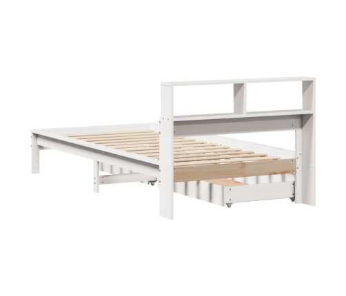 Cama con estantería sin colchón madera maciza blanca 100x200 cm