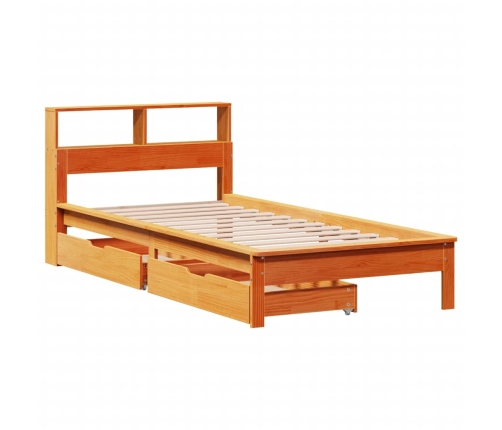 Cama con estantería sin colchón madera maciza marrón 100x200 cm