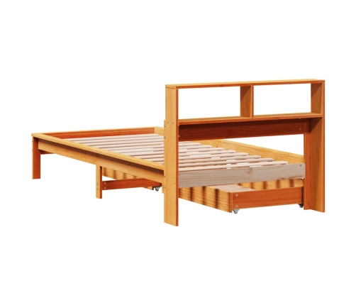 Cama con estantería sin colchón madera maciza marrón 100x200 cm