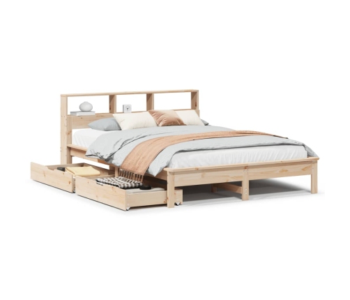 Cama con estantería sin colchón madera maciza de pino 140x190cm