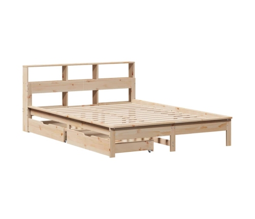 Cama con estantería sin colchón madera maciza de pino 140x190cm
