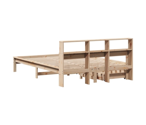 Cama con estantería sin colchón madera maciza de pino 140x190cm