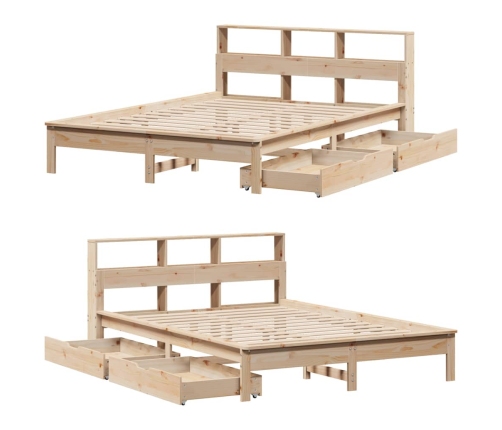 Cama con estantería sin colchón madera maciza de pino 140x190cm