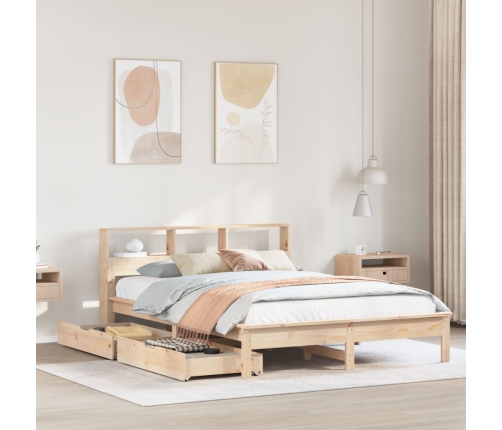 Cama con estantería sin colchón madera maciza de pino 140x190cm