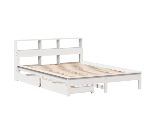 Cama con estantería sin colchón madera maciza blanca 140x190 cm