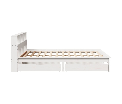 Cama con estantería sin colchón madera maciza blanca 140x190 cm