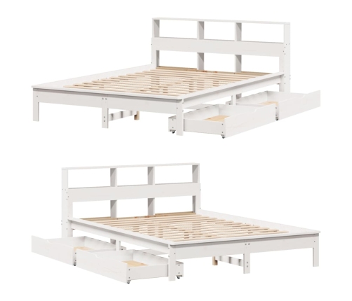 Cama con estantería sin colchón madera maciza blanca 140x190 cm