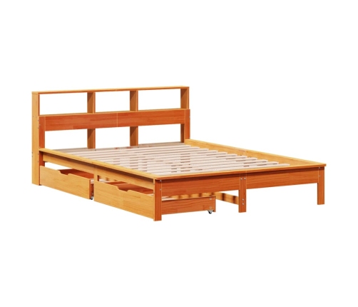 Cama con estantería sin colchón madera maciza marrón 140x190 cm