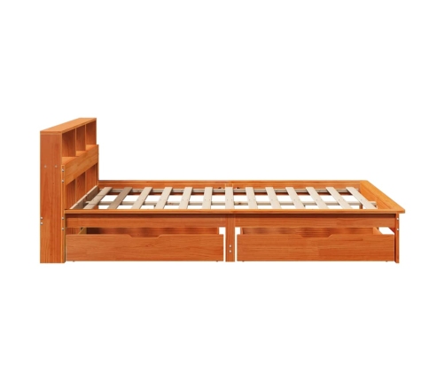 Cama con estantería sin colchón madera maciza marrón 140x190 cm