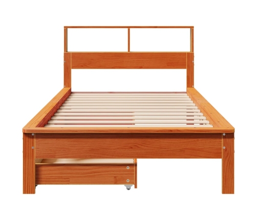 Cama con estantería sin colchón madera maciza marrón 90x190 cm