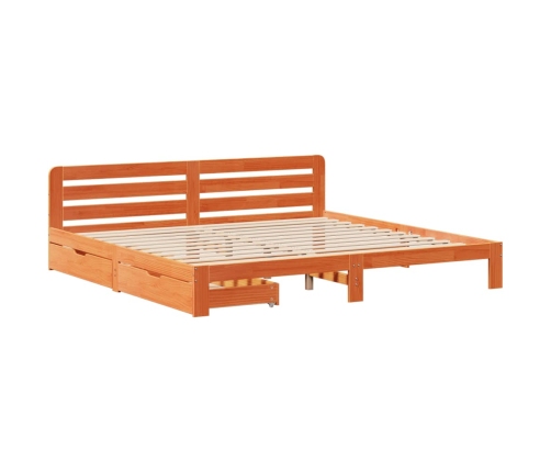 Cama sin colchón madera maciza de pino marrón cera 180x200 cm