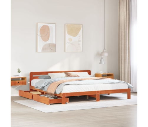 Cama sin colchón madera maciza de pino marrón cera 180x200 cm