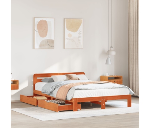 Estructura de cama sin colchón madera maciza marrón 135x190 cm