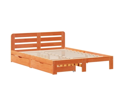 Cama sin colchón madera maciza de pino marrón cera 140x190 cm