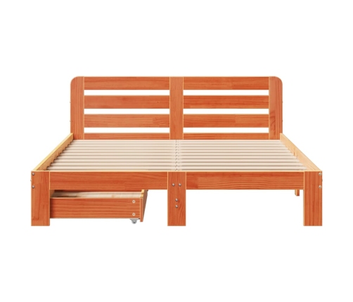 Cama sin colchón madera maciza de pino marrón cera 140x190 cm