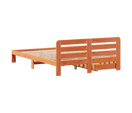 Cama sin colchón madera maciza de pino marrón cera 140x190 cm