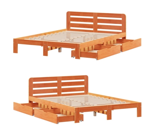 Cama sin colchón madera maciza de pino marrón cera 140x190 cm