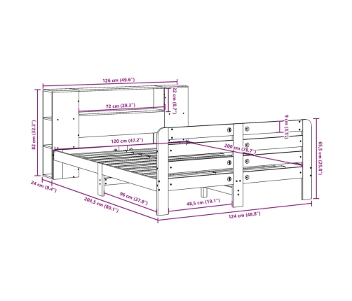 Cama sin colchón madera maciza de pino marrón cera 120x200 cm