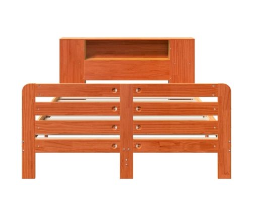 Cama sin colchón madera maciza de pino marrón cera 140x200 cm