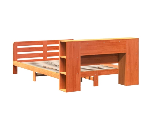 Cama sin colchón madera maciza de pino marrón cera 140x200 cm