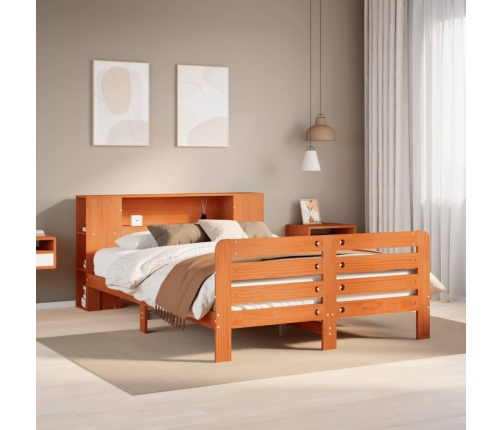 Cama sin colchón madera maciza de pino marrón cera 140x200 cm