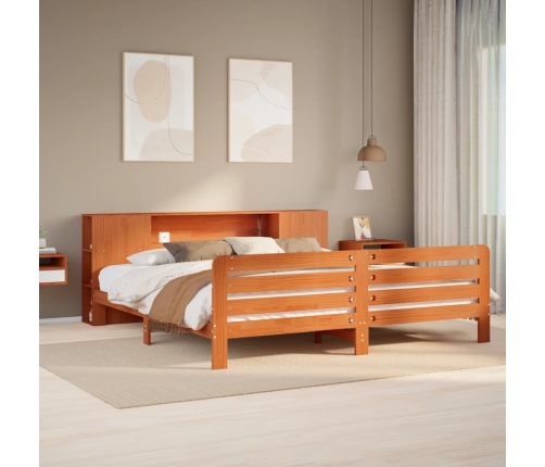 Cama sin colchón madera maciza de pino marrón cera 180x200 cm