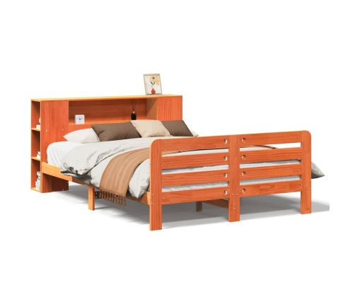 Cama sin colchón madera maciza de pino marrón cera 140x190 cm